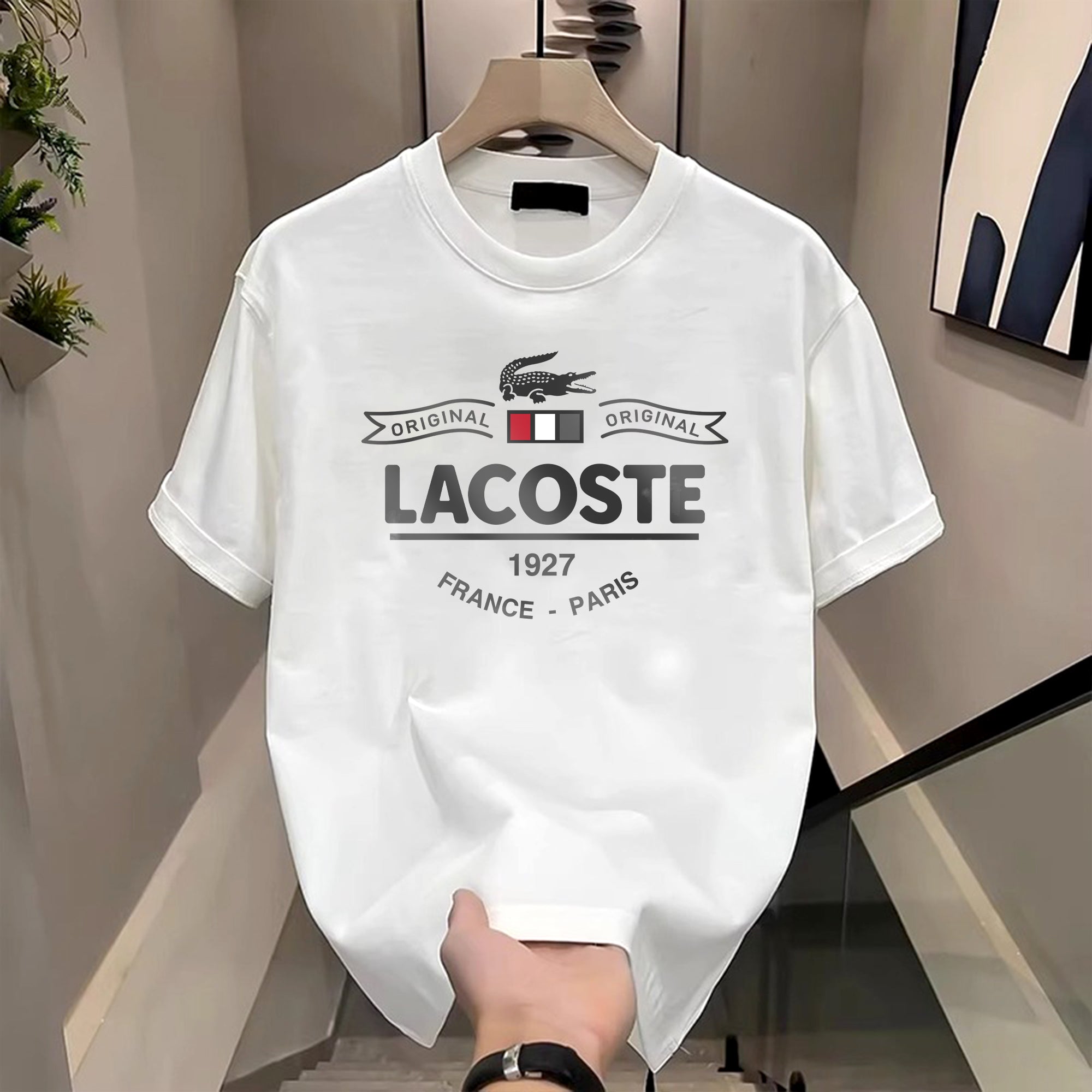 Men's Brand Premium Selling T-Shirt (BD-BLUE ARMOUR+LACOSTE PARIS)