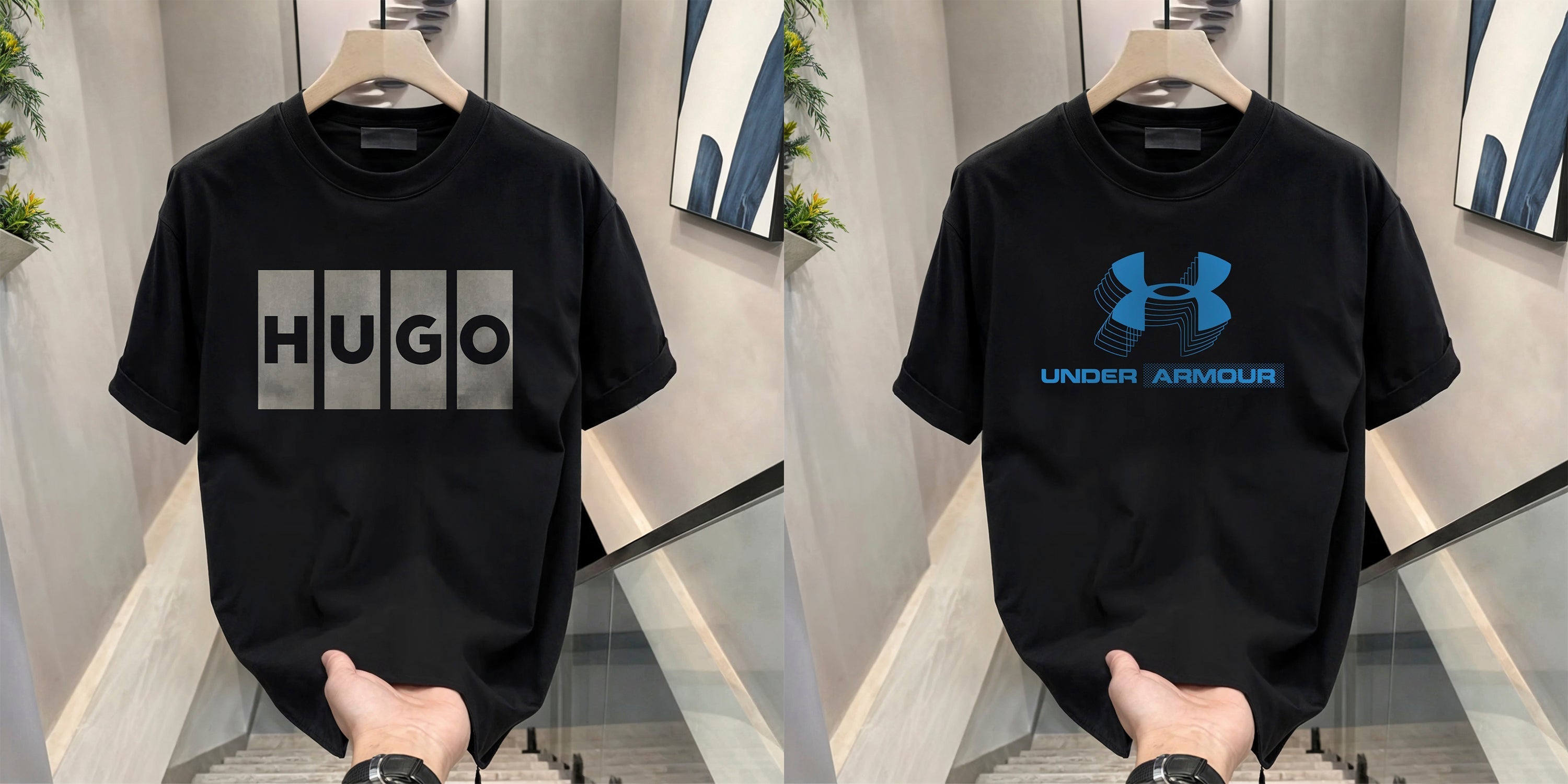 Men's Brand Premium Selling T-Shirt (BD-BLUE ARMOUR+HUGO BOX)