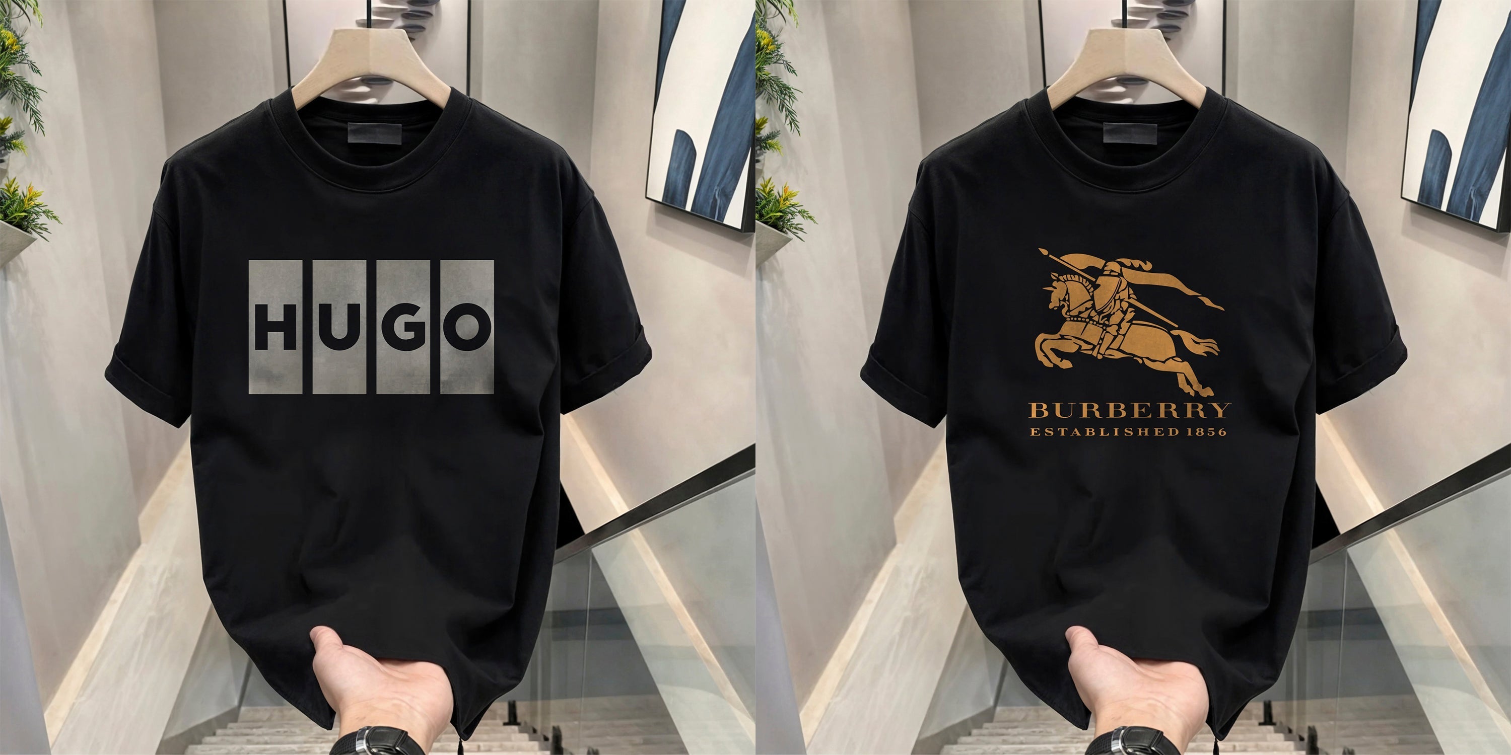Men's Brand Premium Selling T-Shirt (BD-HUGO BOX+BURBERRY GOLD)