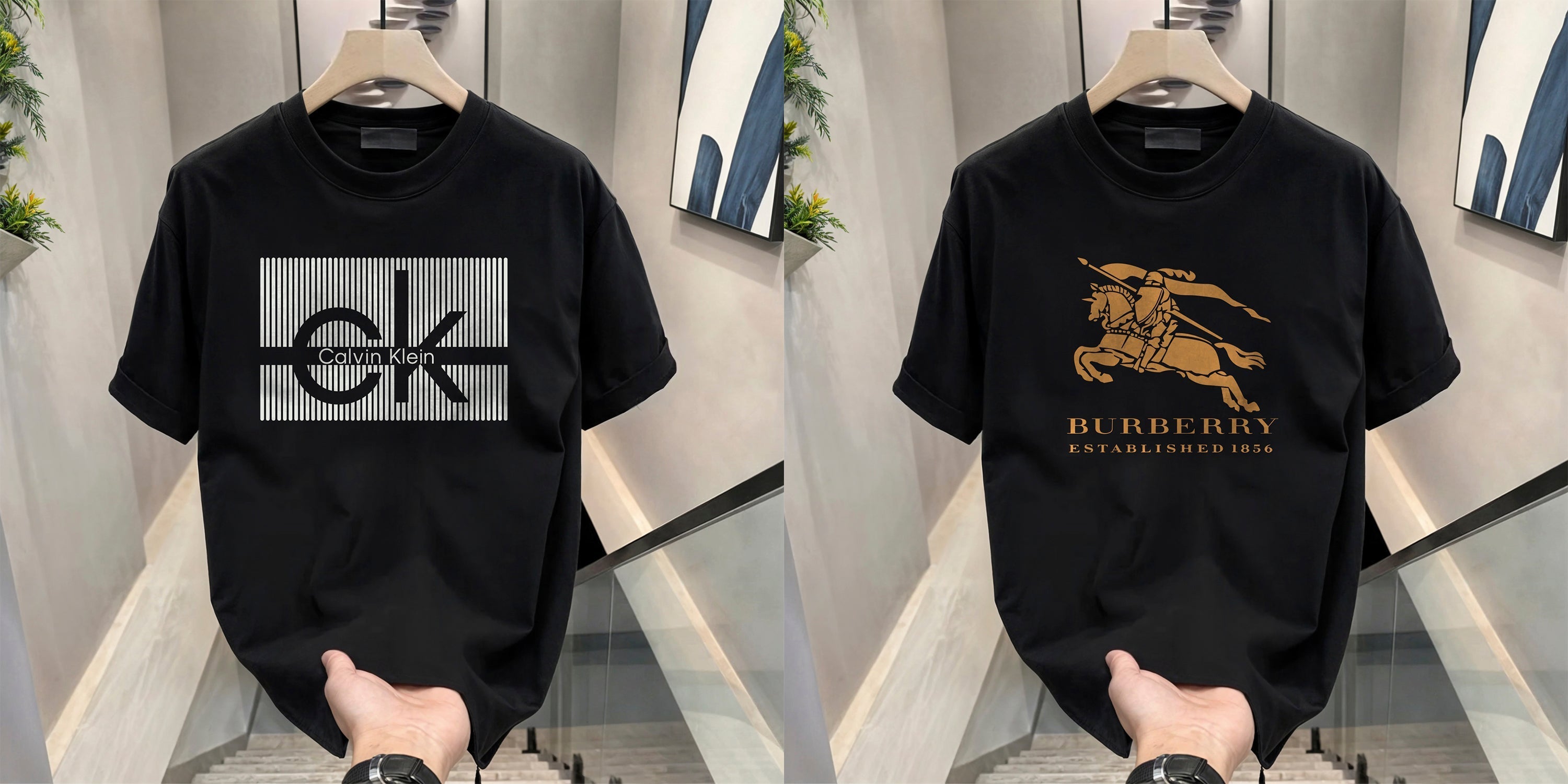 Men's Brand Premium Selling T-Shirt (BD-CK+BURBERRY GOLD)