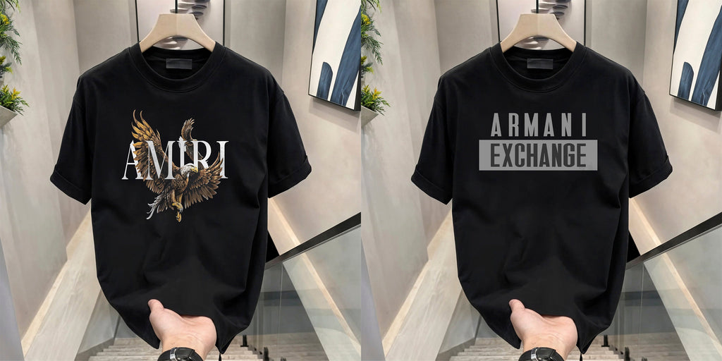 Men's Brand Premium Selling T-Shirt (BD-AMIRI+ ARMANI GREY)