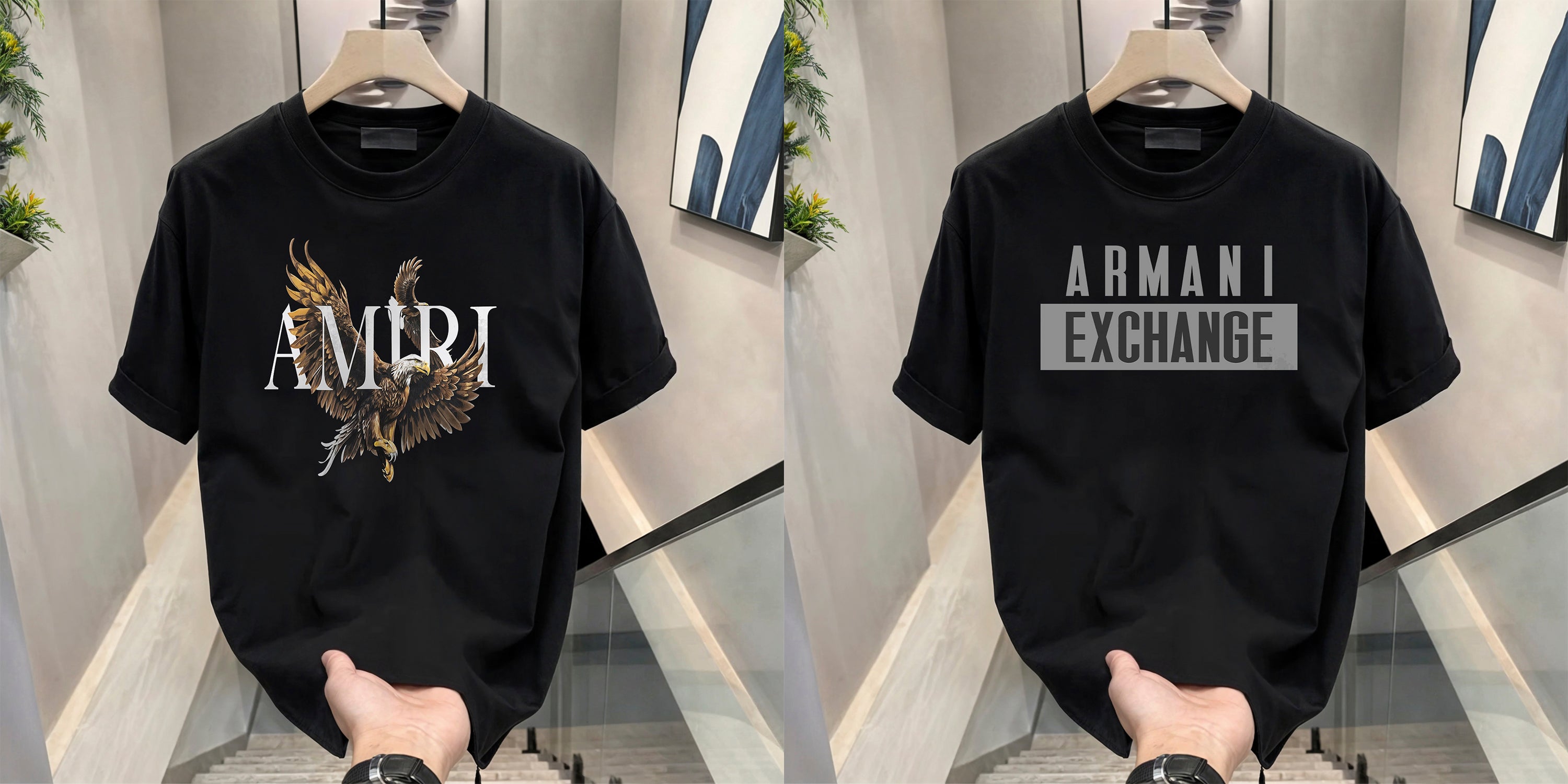 Men's Brand Premium Selling T-Shirt (BD-AMIRI+ ARMANI GREY)