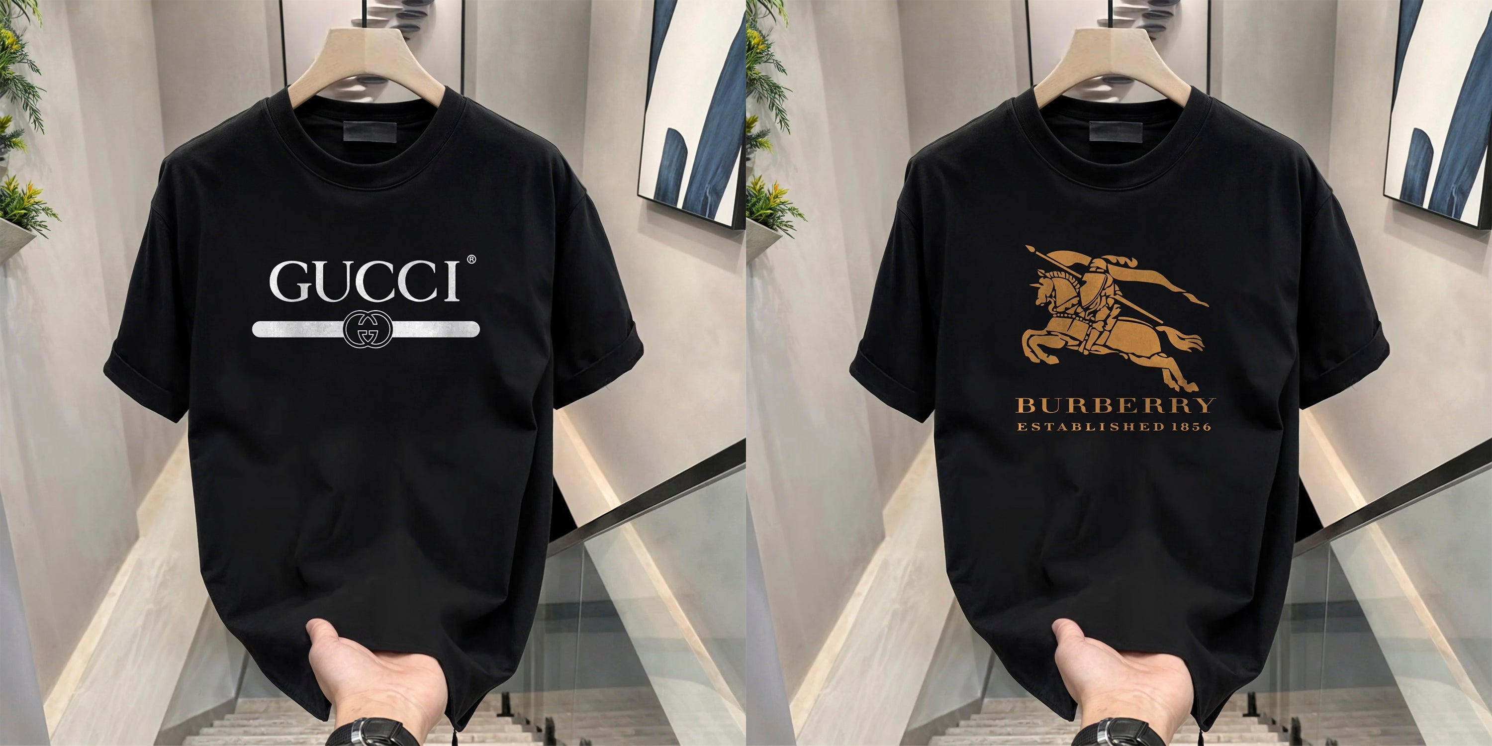 Men's Brand Premium Selling T-Shirt (BD-BURBERRY GOLD+GUCCI)