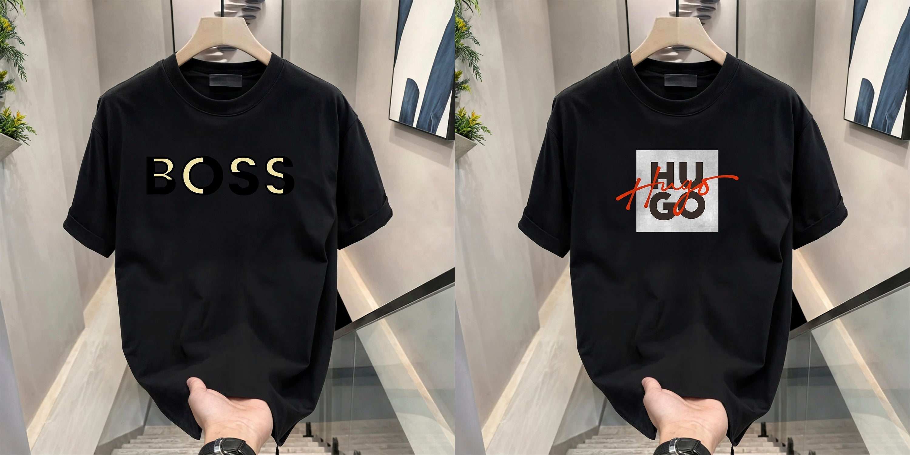 Men's Brand Premium Selling T-Shirt (BD-GOLD BOSS+HUGO RED)