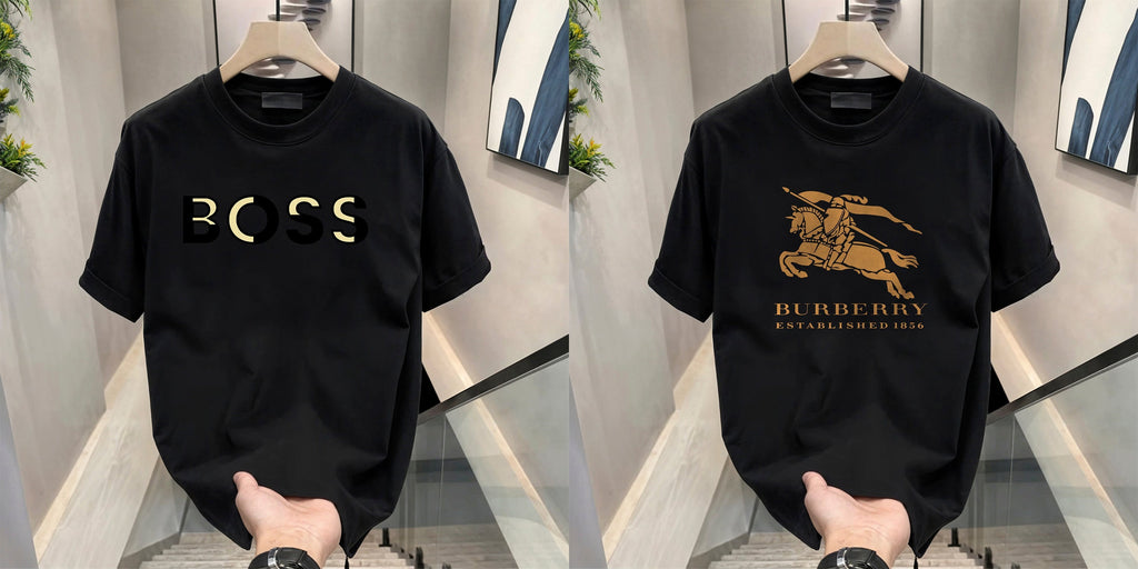 Men's Brand Premium Selling T-Shirt (BD-GOLD BOSS+BURBERRY GOLD)