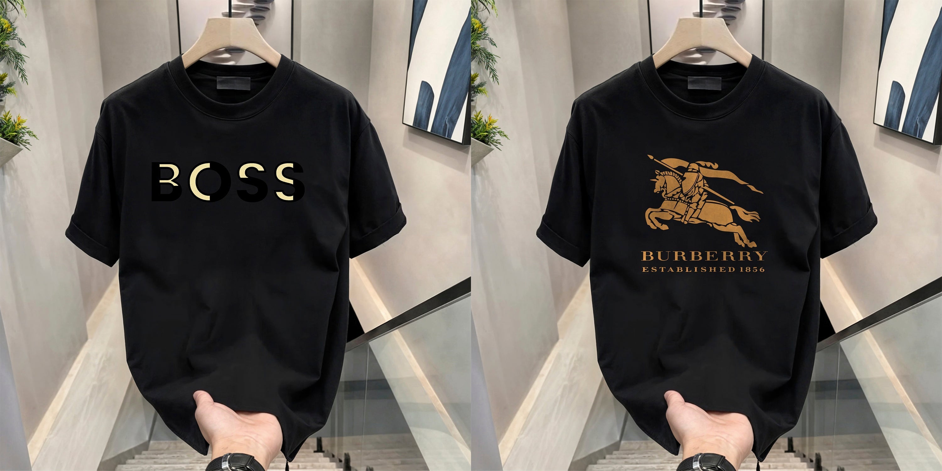Men's Brand Premium Selling T-Shirt (BD-GOLD BOSS+BURBERRY GOLD)