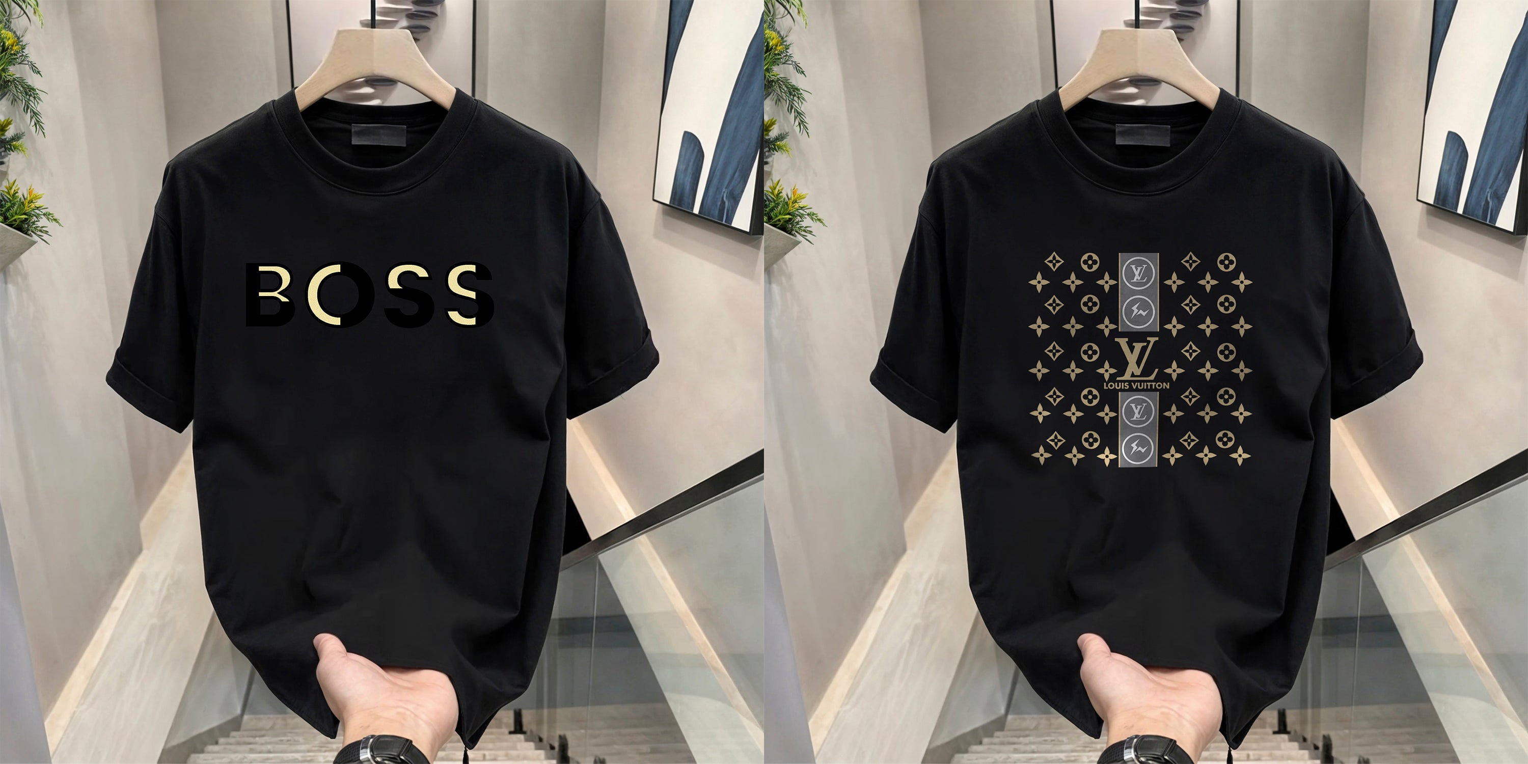 Men's Brand Premium Selling T-Shirt (BD-GOLD BOSS+LV STARS)