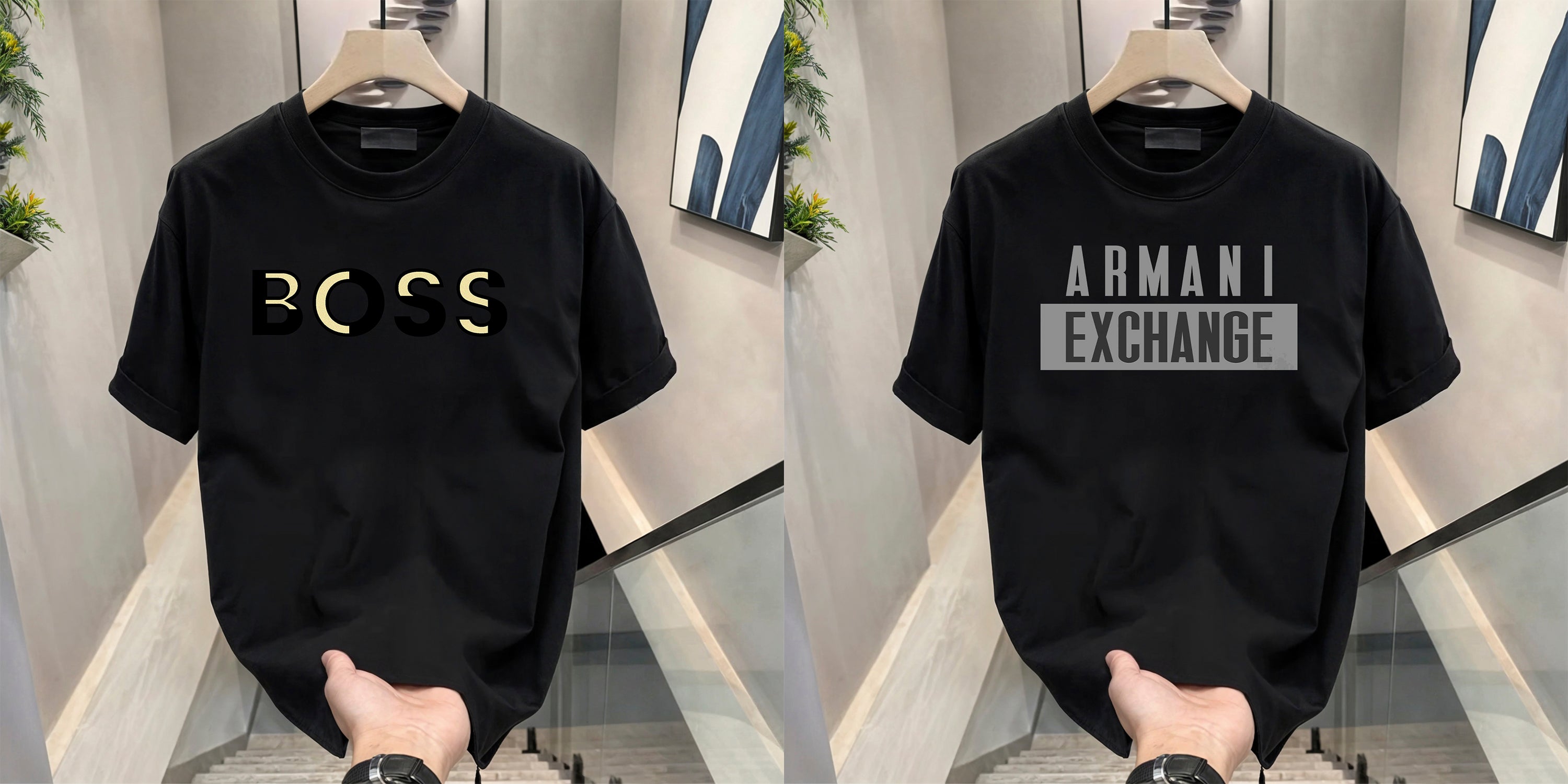 Men's Brand Premium Selling T-Shirt (BD-GOLD BOSS+ARMANI GREY)