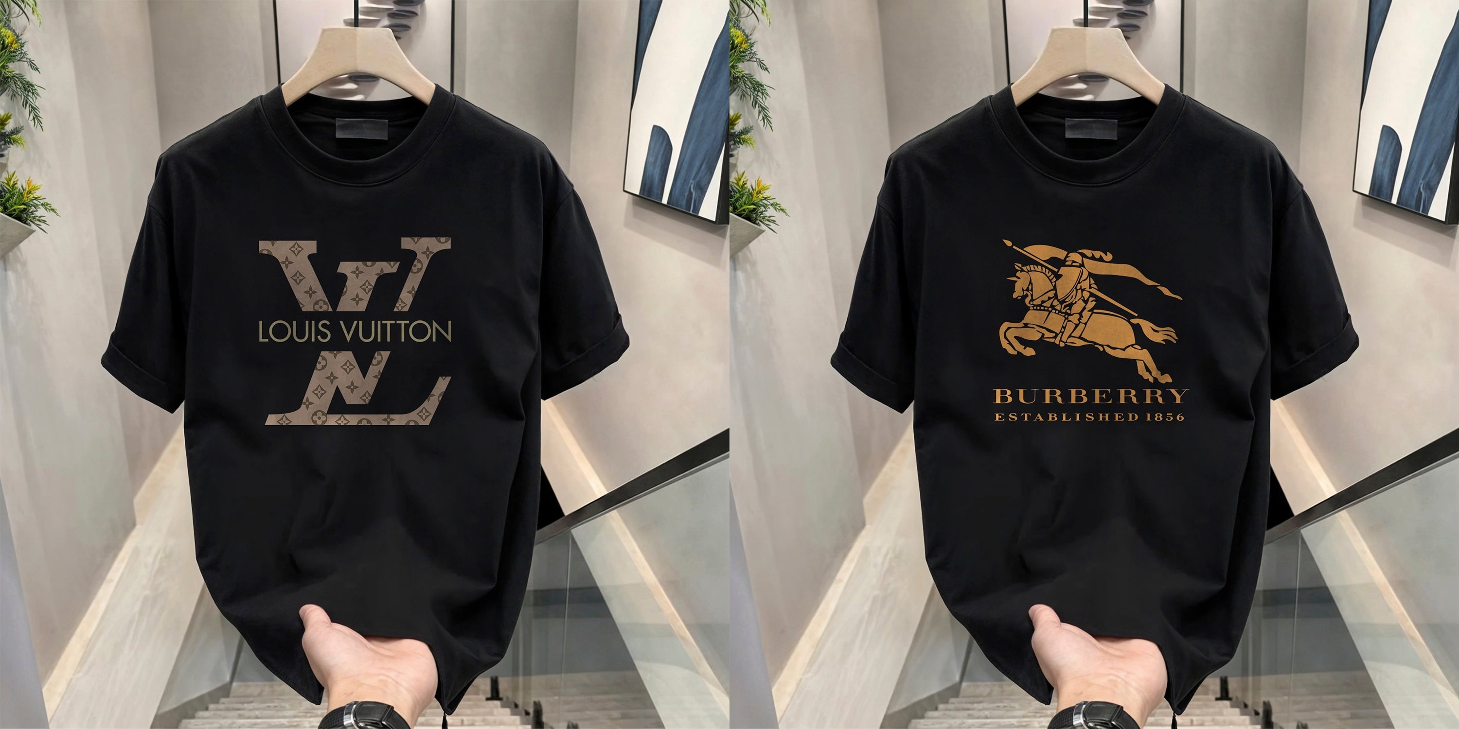 Men's Brand Premium Selling T-Shirt (BD-LV+BURBERRY GOLD)