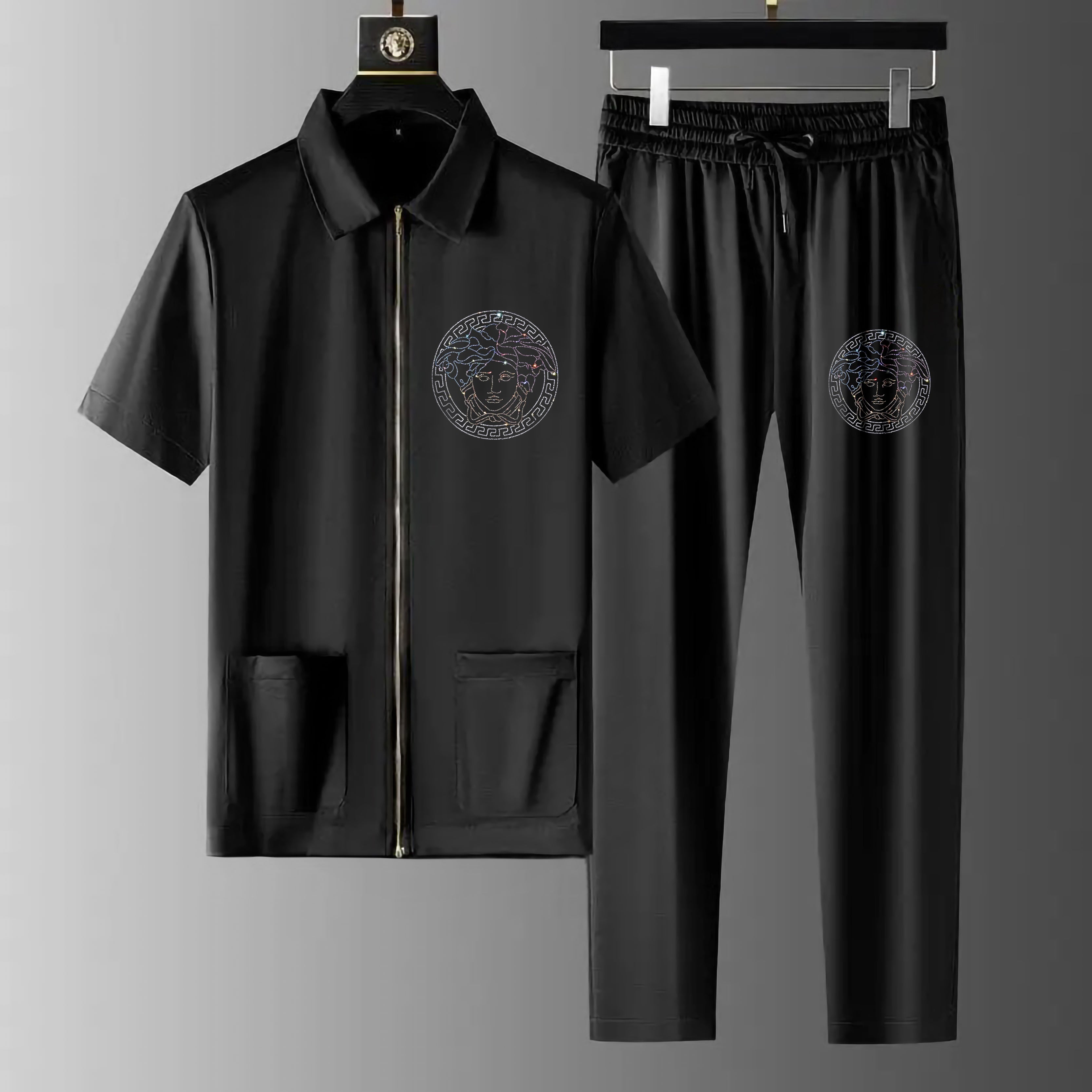 Luxury Men Zipper Rhinestone Co-Ord Set (EMPRESS)
