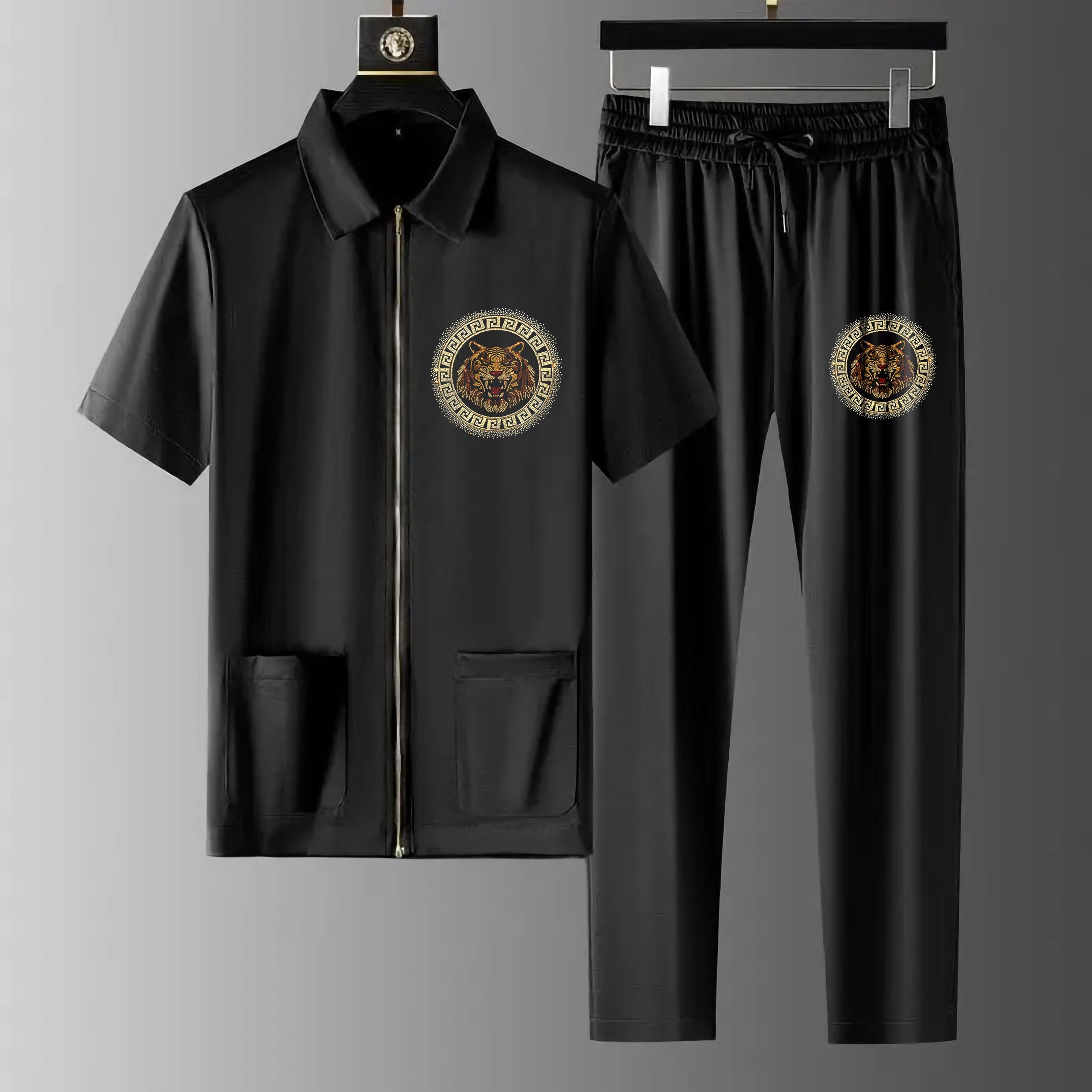 Luxury Men Zipper Rhinestone Co-Ord Set (TIGER 3)